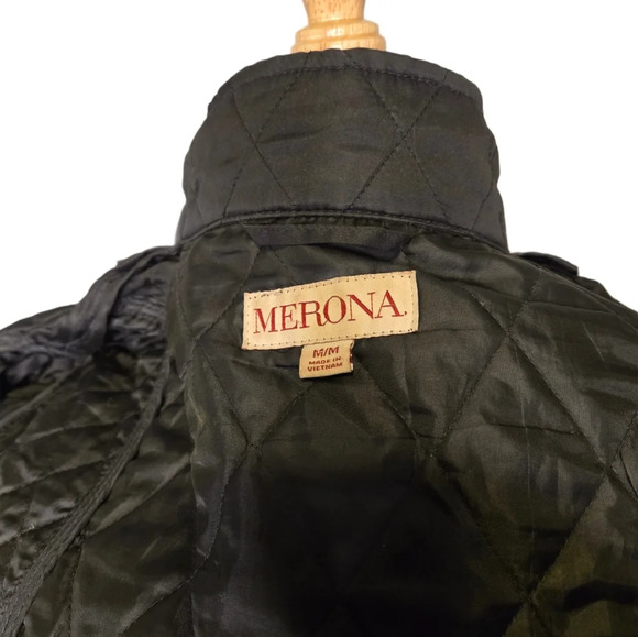Merona Black Quilted Lightweight Jacket Women’s Medium Riding Style Snap Front - Picture 4 of 6